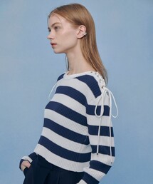 ルルウィルビー  ショルダーリボンカットソー　ノースリーブ　ボーダー　カットソー LOULOU WILLOUGHBY - ルルウィルビー ショルダーリボンカットソー