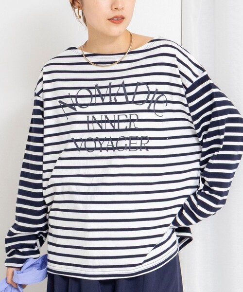 NOLLEY’S(ノーリーズ)の「【WEB限定】ウォッシャブルボーダープリントロンTee(Tシャツ/カットソー・レディース・グリーン系その他3/ブルー系その他7/ホワイト系その他4・FREE)」の1枚目の写真