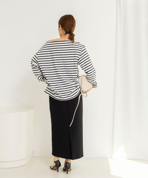 NOLLEY’S(ノーリーズ)の「【WEB限定】ウォッシャブルボーダープリントロンTee(Tシャツ/カットソー・レディース・グリーン系その他3/ブルー系その他7/ホワイト系その他4・FREE)」の6枚目の写真