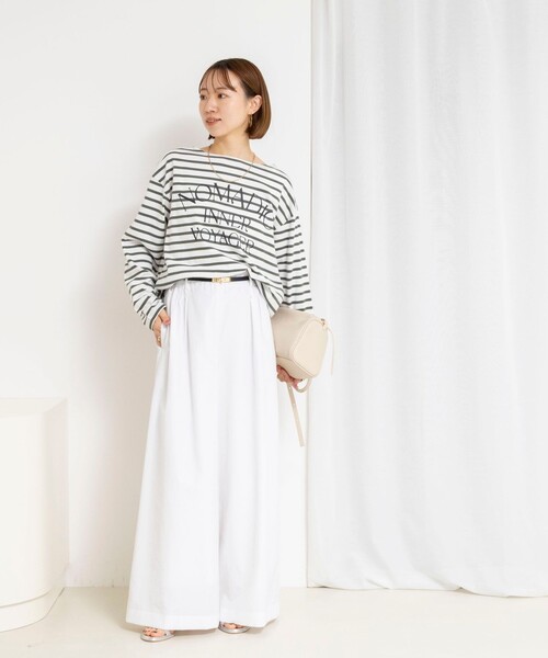 NOLLEY’S(ノーリーズ)の「【WEB限定】ウォッシャブルボーダープリントロンTee(Tシャツ/カットソー・レディース・グリーン系その他3/ブルー系その他7/ホワイト系その他4・FREE)」の12枚目の写真