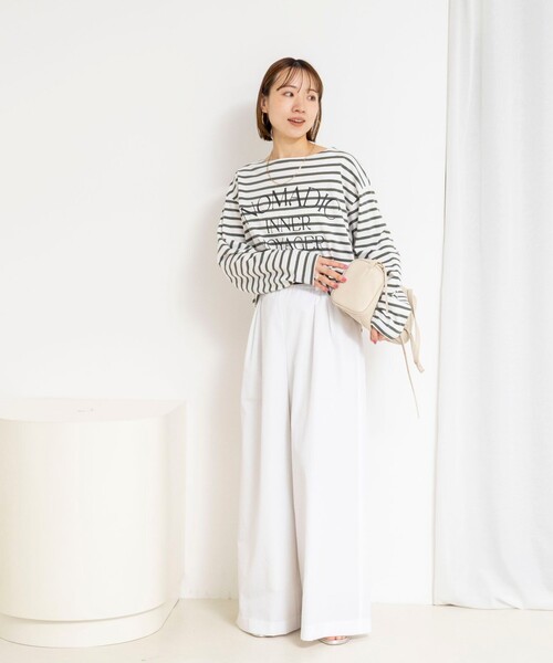 NOLLEY’S(ノーリーズ)の「【WEB限定】ウォッシャブルボーダープリントロンTee(Tシャツ/カットソー・レディース・グリーン系その他3/ブルー系その他7/ホワイト系その他4・FREE)」の13枚目の写真