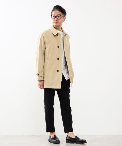 MEN'S MELROSE(メンズメルローズ)の「《WEB限定》4WAYクロスバルカラーコート | 軽量 / 撥水 / ストレッチ / 防シワ(ステンカラーコート・メンズ・ベージュ/ネイビー・3/4/5)」の17枚目の写真