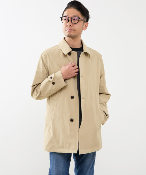 MEN'S MELROSE(メンズメルローズ)の「《WEB限定》4WAYクロスバルカラーコート | 軽量 / 撥水 / ストレッチ / 防シワ(ステンカラーコート・メンズ・ベージュ/ネイビー・3/4/5)」の18枚目の写真