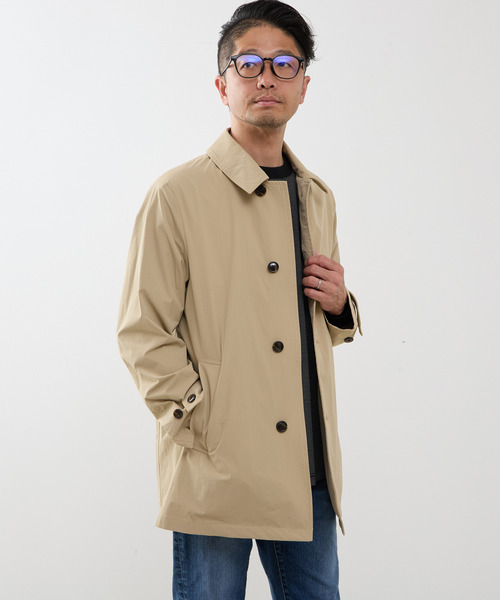 MEN'S MELROSE(メンズメルローズ)の「《WEB限定》4WAYクロスバルカラーコート | 軽量 / 撥水 / ストレッチ / 防シワ(ステンカラーコート・メンズ・ベージュ/ネイビー・3/4/5)」の19枚目の写真