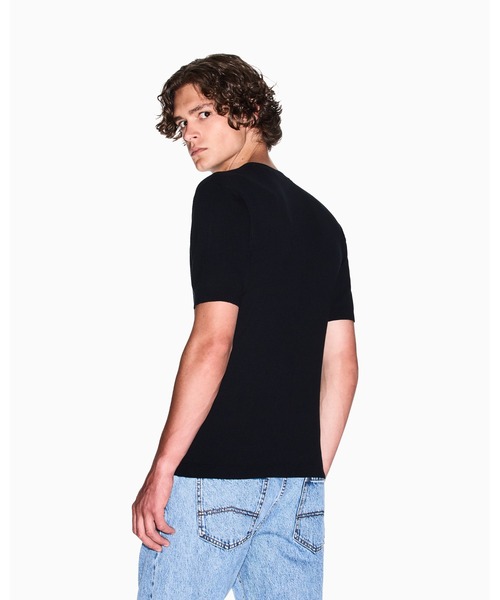 ARMANI EXCHANGE(アルマーニエクスチェンジ)の「【A|X アルマーニ エクスチェンジ】コットンリブ 半袖ニットトップ(ニット/セーター・メンズ・ホワイト/ブルー/ブラック・MEDIUM/X-LARGE/X-SMALL/SMALL/LARGE)」の8枚目の写真