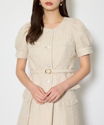 rienda（リエンダ）の「ノーカラーツイードペプラムジャケット 春服（ノーカラージャケット）」