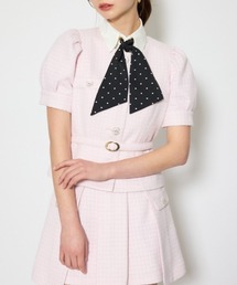 rienda（リエンダ）の「ノーカラーツイードペプラムジャケット 春服（ノーカラージャケット）」