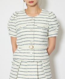 rienda（リエンダ）の「ノーカラーツイードペプラムジャケット 春服（ノーカラージャケット）」