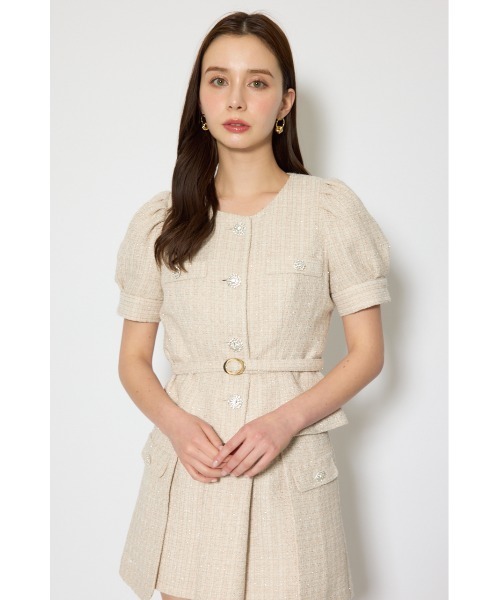 rienda（リエンダ）の「【森香澄さん着用】ノーカラーツイードペプラムジャケット 春服（ノーカラージャケット・レディース・マルチ/ベージュ/ピンク・SMALL/MEDIUM）」の9枚目の写真