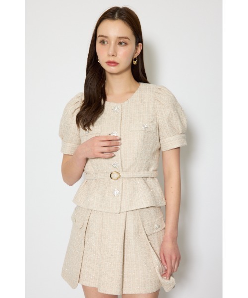 rienda（リエンダ）の「【森香澄さん着用】ノーカラーツイードペプラムジャケット 春服（ノーカラージャケット・レディース・マルチ/ベージュ/ピンク・SMALL/MEDIUM）」の10枚目の写真