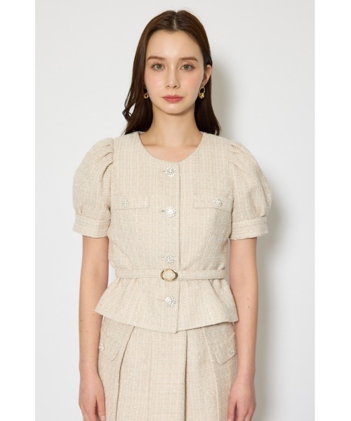 rienda（リエンダ）の「【森香澄さん着用】ノーカラーツイードペプラムジャケット 春服（ノーカラージャケット・レディース・マルチ/ベージュ/ピンク・SMALL/MEDIUM）」の15枚目の写真