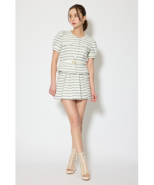 rienda（リエンダ）の「【森香澄さん着用】ノーカラーツイードペプラムジャケット 春服（ノーカラージャケット・レディース・マルチ/ベージュ/ピンク・SMALL/MEDIUM）」の5枚目の写真