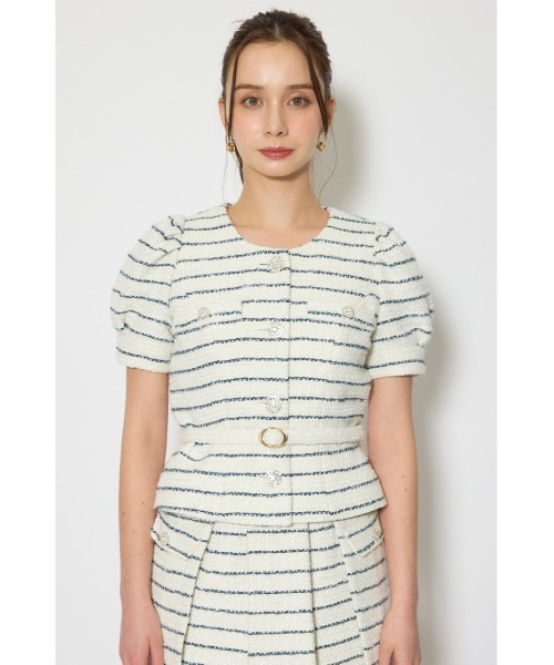 rienda（リエンダ）の「【森香澄さん着用】ノーカラーツイードペプラムジャケット 春服（ノーカラージャケット・レディース・マルチ/ベージュ/ピンク・SMALL/MEDIUM）」の7枚目の写真