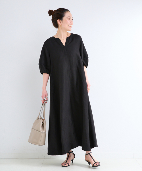 B.C STOCK(ベーセーストック)の「《追加3》手洗い可 / リネンレーヨンコクーンスリーブワンピース(ワンピース・レディース・ブラウン/カーキ/ブラック・FREE)」の7枚目の写真