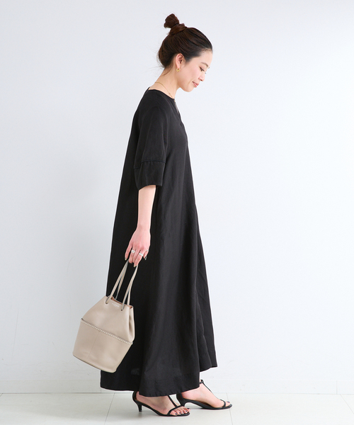 B.C STOCK(ベーセーストック)の「《追加3》手洗い可 / リネンレーヨンコクーンスリーブワンピース(ワンピース・レディース・ブラウン/カーキ/ブラック・FREE)」の10枚目の写真