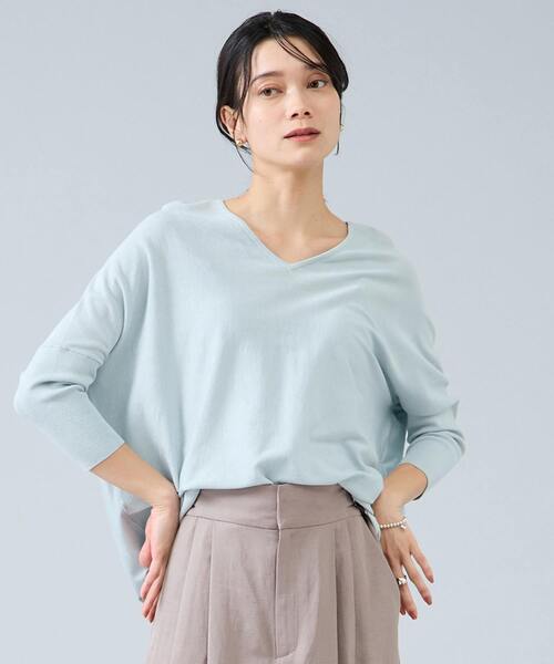 Liesse（リエス）の「【定番】Vネックドルマンニット（ニット/セーター・レディース・ネイビー/ブラウン/ライトブルー・FREE）」の3枚目の写真