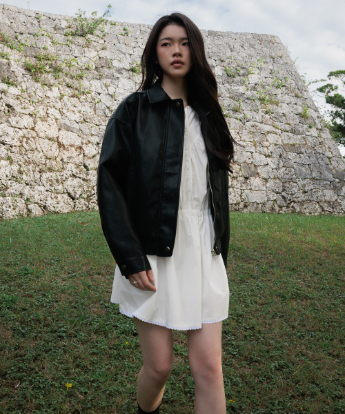DEHEVE（デヘヴェ）の「Back Logo Leather Jacket [Black]（ライダースジャケット・レディース・ブラック・FREE）」の9枚目の写真