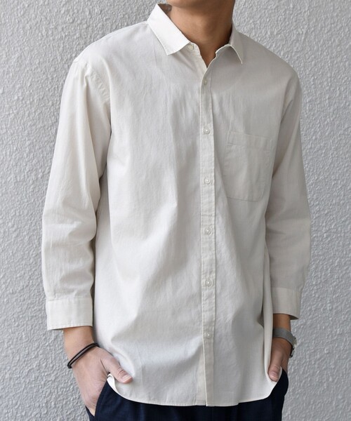 SHIPS any（シップス エニィ）の「SHIPS any:〈洗濯機可能〉コットン/リネン 7分袖 ポケット レギュラー シャツ 26SS◆（シャツ/ブラウス・メンズ・チャコールグレー/ナチュラル/オリーブ/ブルー/ネイビー・LARGE/MEDIUM/X-LARGE/SMALL）」の2枚目の写真