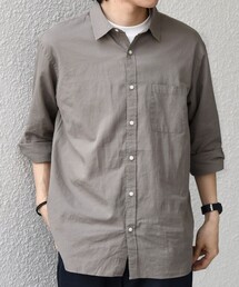 SHIPS any:〈洗濯機可能〉コットン/リネン 7分袖 ポケット レギュラー シャツ 26SS◇