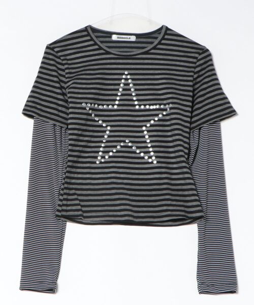 MEMECLE(メメクル)の「【 MEMECLE / メメクル 】スタースタッズ ボーダーレイヤードTシャツ(Tシャツ/カットソー・レディース・グレー・MEDIUM/SMALL)」の6枚目の写真