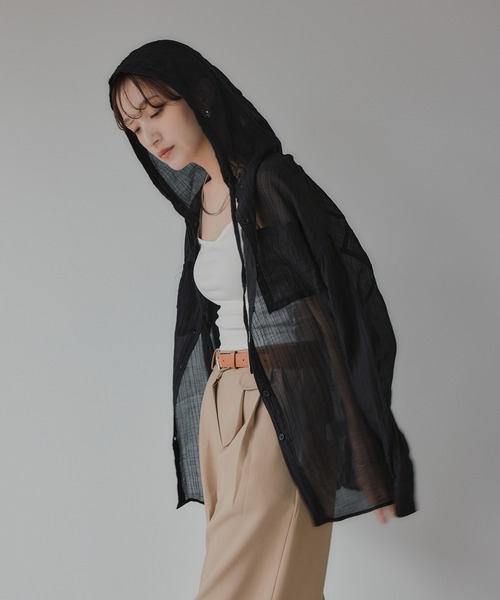 210nouve（トゥージュヌーブ）の「シアー フード オーバーサイズ シャツ（シャツ/ブラウス・レディース・ホワイト・FREE）」の21枚目の写真