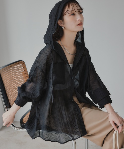 210nouve（トゥージュヌーブ）の「シアー フード オーバーサイズ シャツ（シャツ/ブラウス・レディース・ホワイト・FREE）」の20枚目の写真