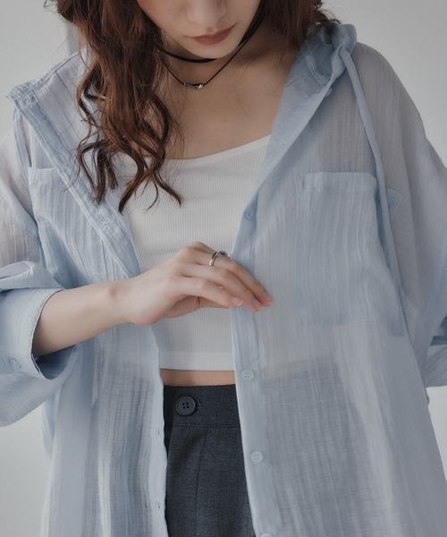 210nouve（トゥージュヌーブ）の「シアー フード オーバーサイズ シャツ（シャツ/ブラウス・レディース・ホワイト・FREE）」の13枚目の写真
