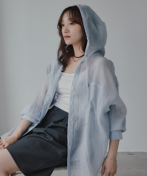 210nouve（トゥージュヌーブ）の「シアー フード オーバーサイズ シャツ（シャツ/ブラウス・レディース・ホワイト・FREE）」の14枚目の写真