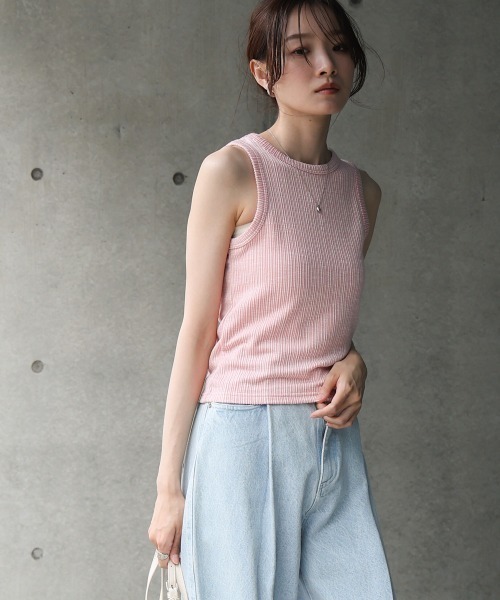 Bab（バブ）の「ランダムリブタンクトップ（タンクトップ・レディース・ブラック/ピンク/ベージュ・FREE）」の4枚目の写真