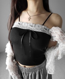 【 3color 】フロントリボンレースショートキャミソール / front ribbon lace short camisole