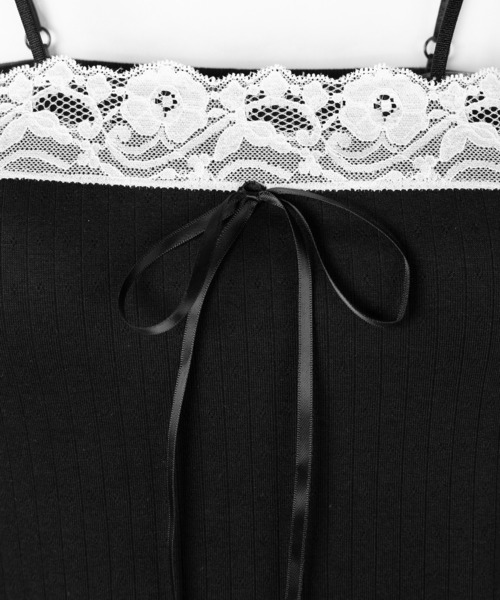me+em select(ミームセレクト)の「【 3color 】フロントリボンレースショートキャミソール / front ribbon lace short camisole(キャミソール・レディース・ブラック/ホワイト/ピンク・FREE)」の4枚目の写真