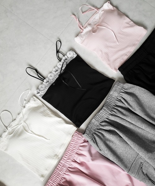 me+em select(ミームセレクト)の「【 3color 】フロントリボンレースショートキャミソール / front ribbon lace short camisole(キャミソール・レディース・ブラック/ホワイト/ピンク・FREE)」の10枚目の写真