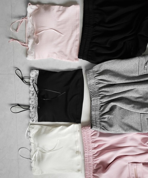 me+em select(ミームセレクト)の「【 3color 】フロントリボンレースショートキャミソール / front ribbon lace short camisole(キャミソール・レディース・ブラック/ホワイト/ピンク・FREE)」の9枚目の写真