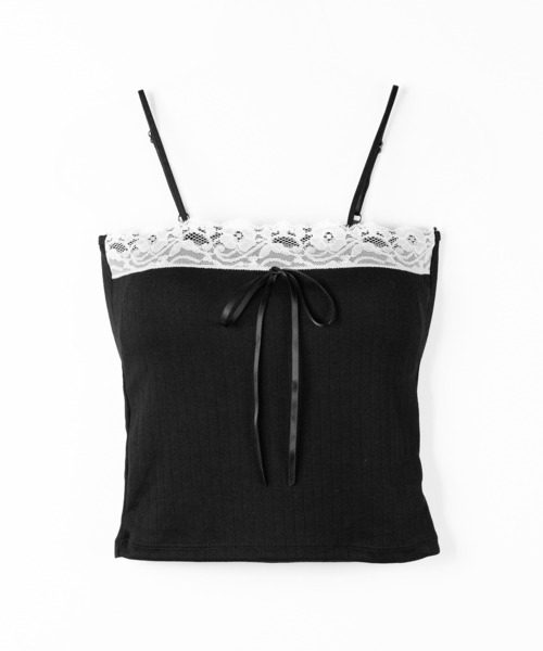 me+em select(ミームセレクト)の「【 3color 】フロントリボンレースショートキャミソール / front ribbon lace short camisole(キャミソール・レディース・ブラック/ホワイト/ピンク・FREE)」の12枚目の写真