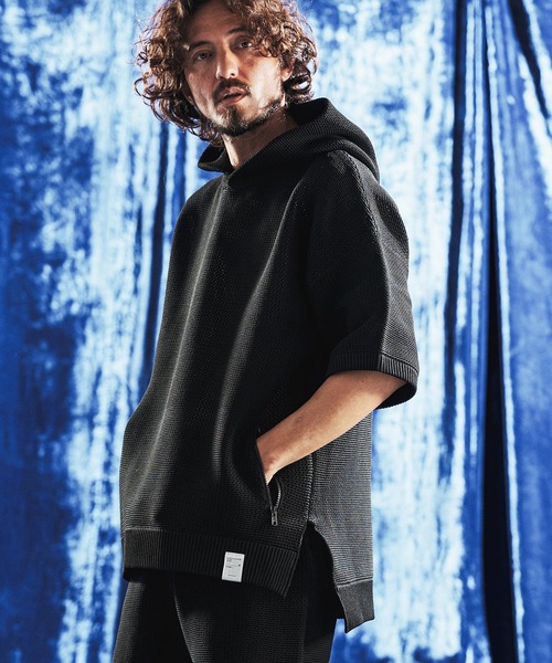 ANGENEHM(アンゲネーム)の「mpa4080- Sheer Mesh Airy Knit Hoodie ニットパーカー(AG06-003scg)(パーカー・メンズ・ミックスグレー/ブラック/ターコイズブルー/キナリ・L/M/S)」の2枚目の写真