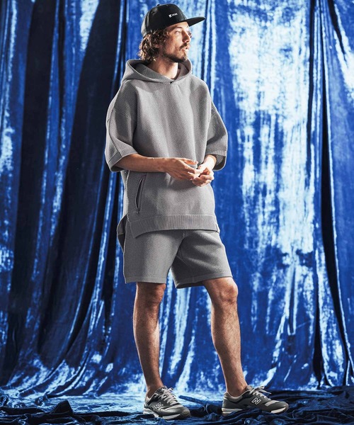 ANGENEHM(アンゲネーム)の「mpa4080- Sheer Mesh Airy Knit Hoodie ニットパーカー(AG06-003scg)(パーカー・メンズ・ミックスグレー/ブラック/ターコイズブルー/キナリ・L/M/S)」の7枚目の写真