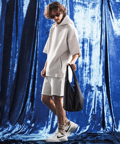 ANGENEHM(アンゲネーム)の「mpa4080- Sheer Mesh Airy Knit Hoodie ニットパーカー(AG06-003scg)(パーカー・メンズ・ミックスグレー/ブラック/ターコイズブルー/キナリ・L/M/S)」の11枚目の写真