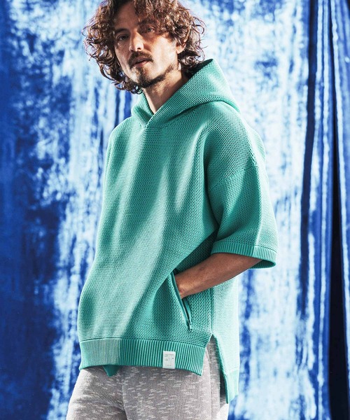 ANGENEHM(アンゲネーム)の「mpa4080- Sheer Mesh Airy Knit Hoodie ニットパーカー(AG06-003scg)(パーカー・メンズ・ミックスグレー/ブラック/ターコイズブルー/キナリ・L/M/S)」の14枚目の写真