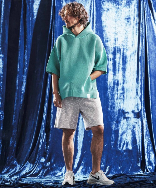 ANGENEHM(アンゲネーム)の「mpa4080- Sheer Mesh Airy Knit Hoodie ニットパーカー(AG06-003scg)(パーカー・メンズ・ミックスグレー/ブラック/ターコイズブルー/キナリ・L/M/S)」の15枚目の写真