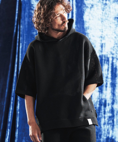 ANGENEHM(アンゲネーム)の「mpa4080- Sheer Mesh Airy Knit Hoodie ニットパーカー(AG06-003scg)(パーカー・メンズ・ミックスグレー/ブラック/ターコイズブルー/キナリ・L/M/S)」の17枚目の写真