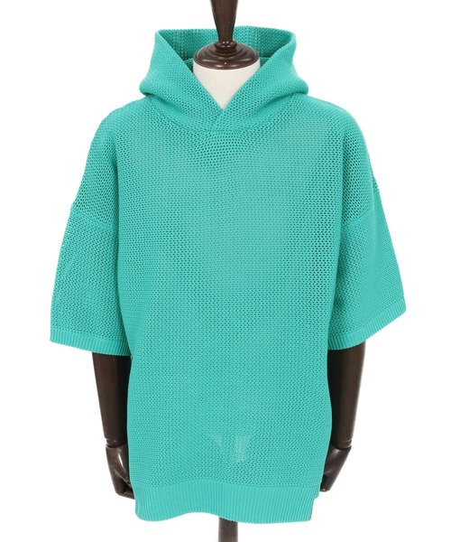 ANGENEHM(アンゲネーム)の「mpa4080- Sheer Mesh Airy Knit Hoodie ニットパーカー(AG06-003scg)(パーカー・メンズ・ミックスグレー/ブラック/ターコイズブルー/キナリ・L/M/S)」の21枚目の写真
