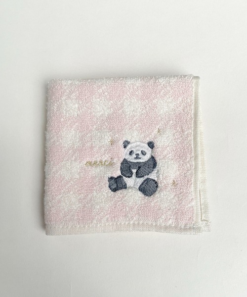 セール】3D6 パンダ刺繍 ハンカチタオル（ハンカチ/ハンドタオル
