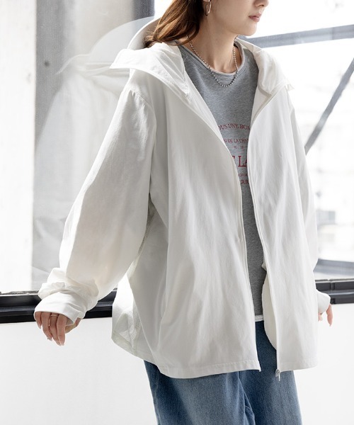 HUG.U(ハグユー)の「「完全防備」 フェイスガード×つば付き UVカットパーカー(パーカー・レディース・ブラック/グレー/ホワイト/ネイビー/ライトパープル/ミント・FREE)」の10枚目の写真