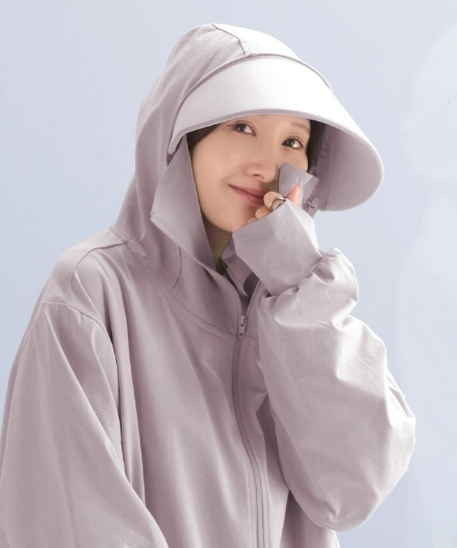 HUG.U(ハグユー)の「「完全防備」 フェイスガード×つば付き UVカットパーカー(パーカー・レディース・ブラック/グレー/ホワイト/ネイビー/ライトパープル/ミント・FREE)」の20枚目の写真