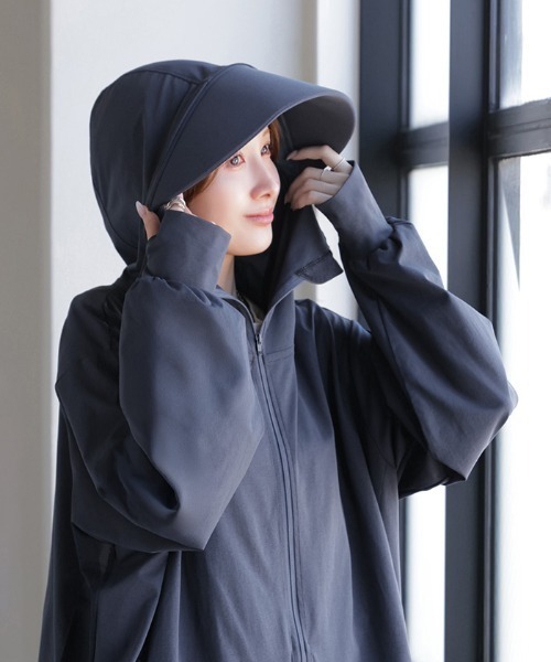 HUG.U(ハグユー)の「「完全防備」 フェイスガード×つば付き UVカットパーカー(パーカー・レディース・ブラック/グレー/ホワイト/ネイビー/ライトパープル/ミント・FREE)」の14枚目の写真