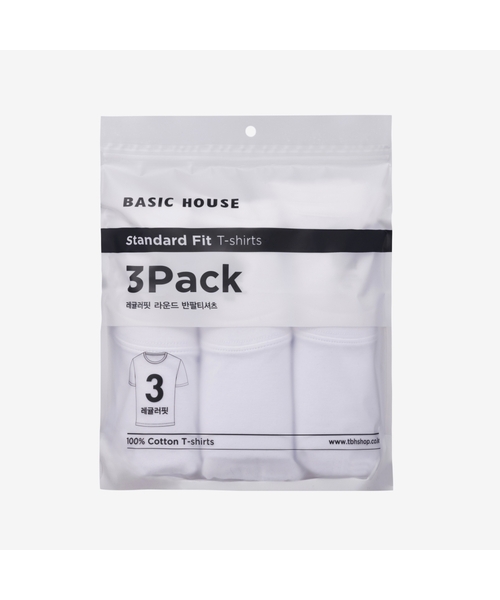 BASIC HOUSE（ベーシックハウス）の「[3PACK] UNI コットンラウンドネック半袖Tシャツ3パック LATS0127（Tシャツ/カットソー・レディース・ブラック/ホワイト・100/105/110/115/85/90/95/120）」の2枚目の写真