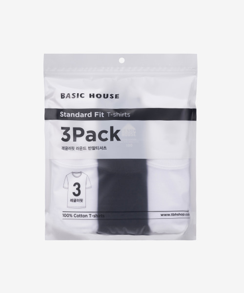 BASIC HOUSE（ベーシックハウス）の「[3PACK] UNI コットンラウンドネック半袖Tシャツ3パック LATS0127（Tシャツ/カットソー・レディース・ブラック/ホワイト・100/105/110/115/85/90/95/120）」の3枚目の写真