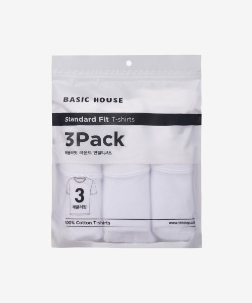BASIC HOUSE（ベーシックハウス）の「[3PACK] UNI コットンラウンドネック半袖Tシャツ3パック LATS0127（Tシャツ/カットソー・レディース・ブラック/ホワイト・100/105/110/115/85/90/95/120）」の5枚目の写真
