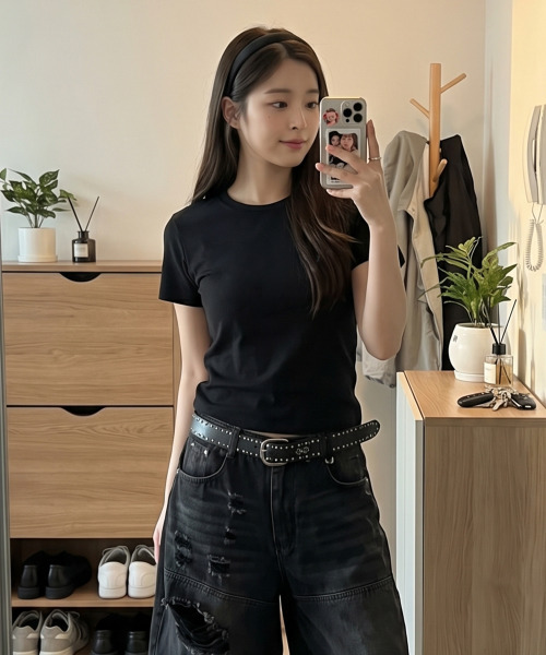 BASIC HOUSE（ベーシックハウス）の「[3PACK] UNI コットンラウンドネック半袖Tシャツ3パック LATS0127（Tシャツ/カットソー・レディース・ブラック/ホワイト・100/105/110/115/85/90/95/120）」の9枚目の写真