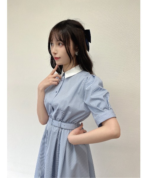 F i.n.t(フィント)の「バックラッフルストライプシャツワンピース/fint フィント(シャツワンピース・レディース・ベージュ/ライトブルー・FREE)」の22枚目の写真